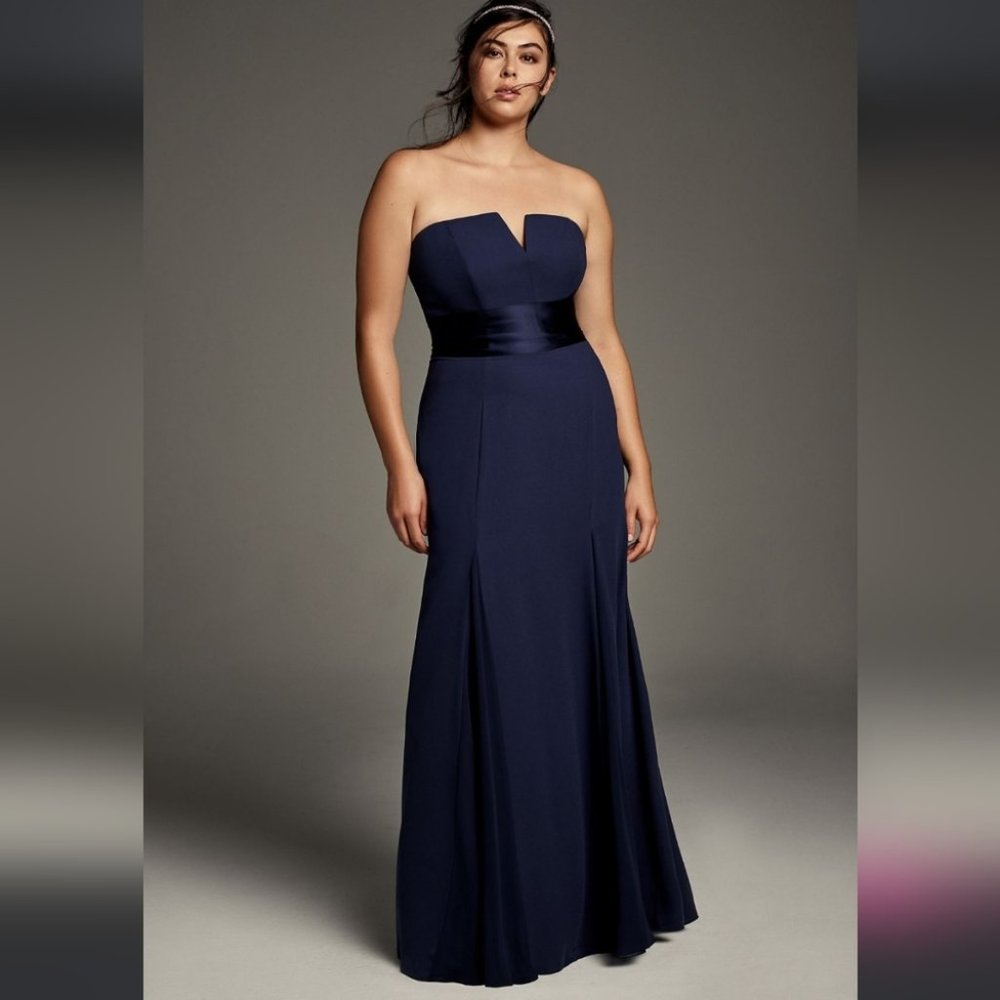 VERA WANG | V-Wire Crepe Mermaid Bridesmaid Dress VW360453 MARINE navy Sz 12